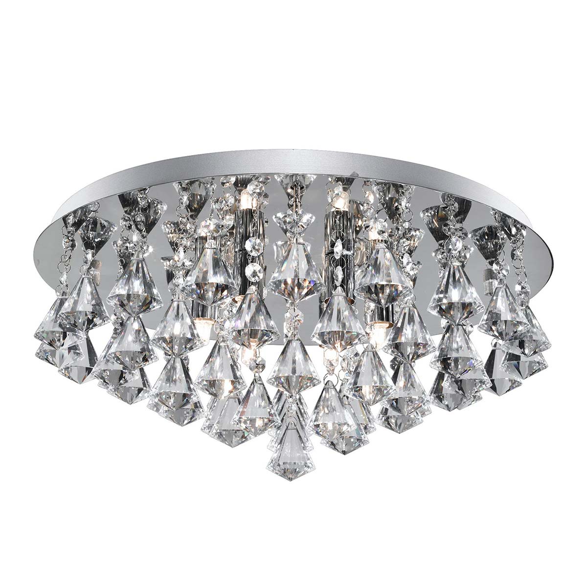 Hanna Round 6 Light Flush Pyramid Crystal Ceiling Light Chrome