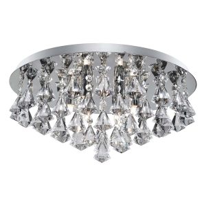 Hanna round 8 light flush pyramid crystal ceiling light in polished chrome on white background