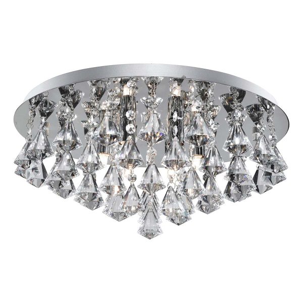 Hanna round 8 light flush pyramid crystal ceiling light in polished chrome on white background