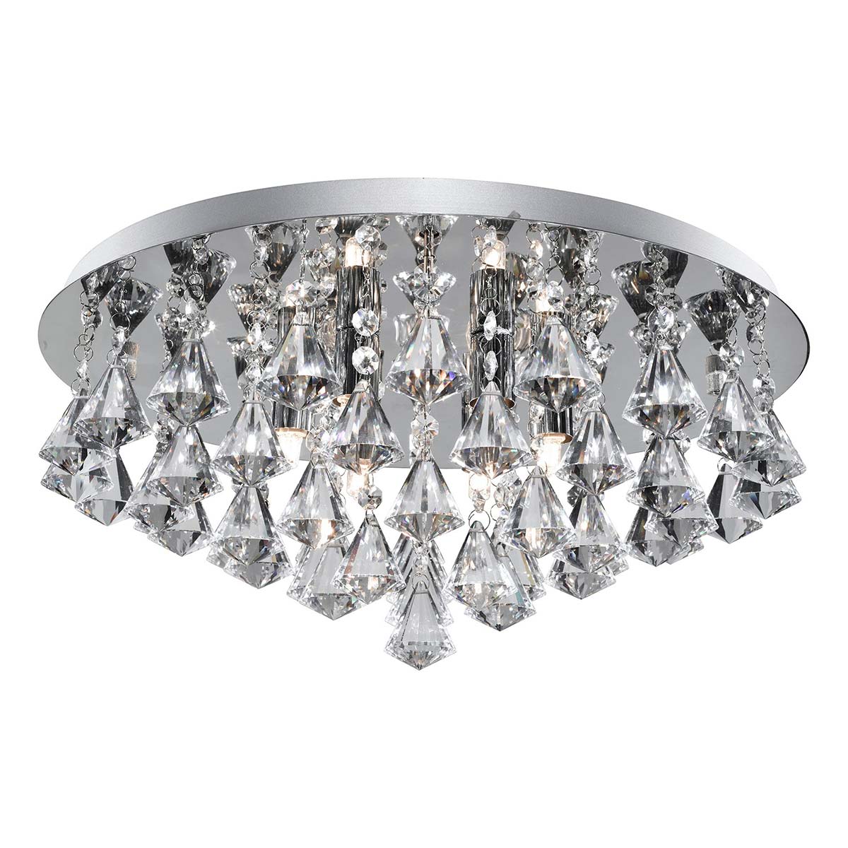 Hanna Round 8 Light Flush Pyramid Crystal Ceiling Light Chrome