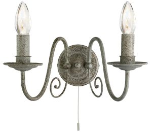 Greythorne steel switched twin wall light in textured grey