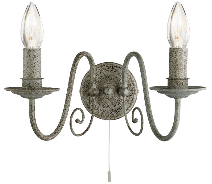 Greythorne Steel Switched Twin Wall Light Textured Grey