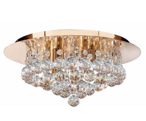 Hanna 4 light flush crystal ceiling light in polished gold on white background