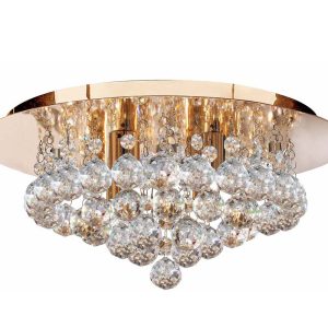 Hanna 4 light flush crystal ceiling light in polished gold on white background