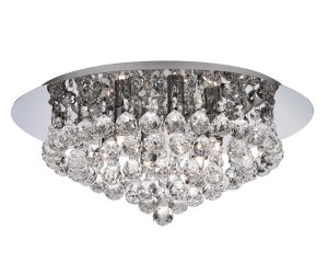 Hanna round 6 light flush crystal ceiling light in polished chrome on white background