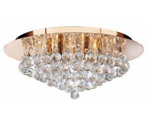 Hanna 6 light flush crystal ceiling light in polished gold on white background