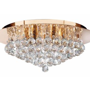 Hanna 6 light flush crystal ceiling light in polished gold on white background