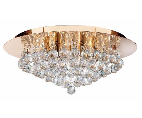 Hanna 6 light flush crystal ceiling light in polished gold on white background