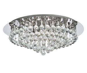 Hanna round 8 light flush crystal ceiling light in polished chrome on white background
