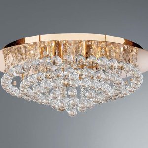 Hanna 8 light flush crystal ceiling light in polished gold on grey background