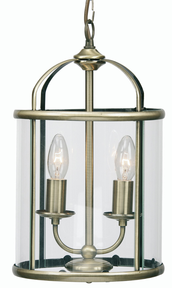 Fern Antique Brass 2 Light Hanging Hall Lantern