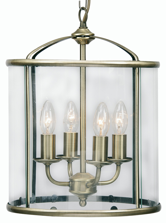 Fern Antique Brass 4 Light Hanging Hall Lantern