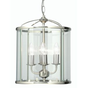 Fern antique chrome finish 4 light hanging hall lantern, on white background.