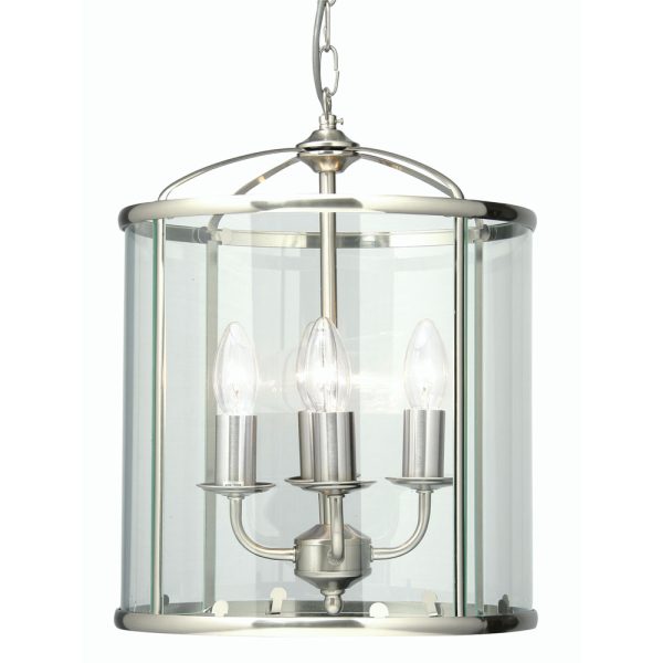 Fern antique chrome finish 4 light hanging hall lantern, on white background.