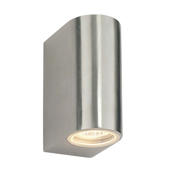 Doron 2 light outdoor wall light in brushed aluminium on white background