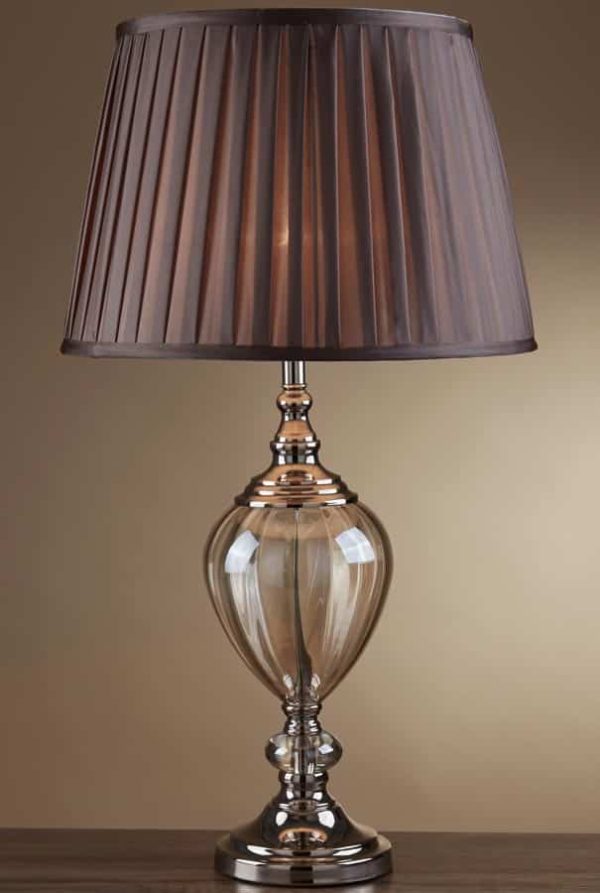 Greyson 1 Light Chrome Table Lamp Amber Glass Brown Shade