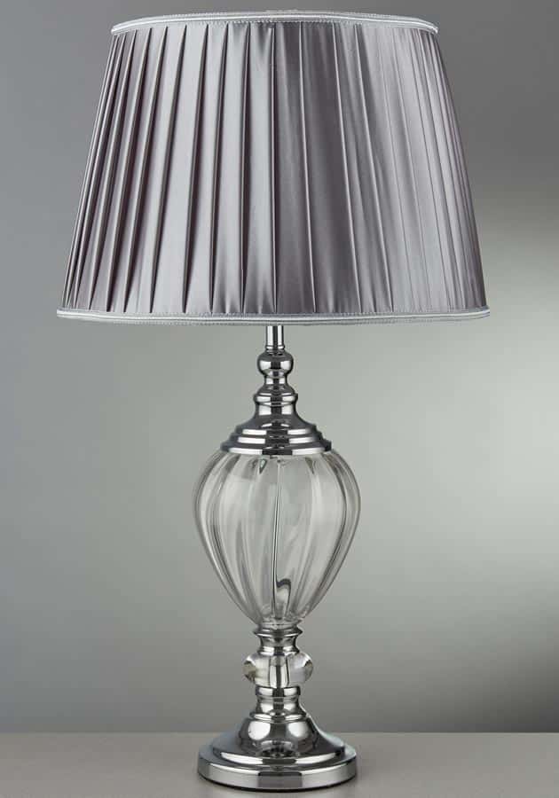 Greyson 1 Light Chrome Table Lamp Clear Glass Pewter Shade