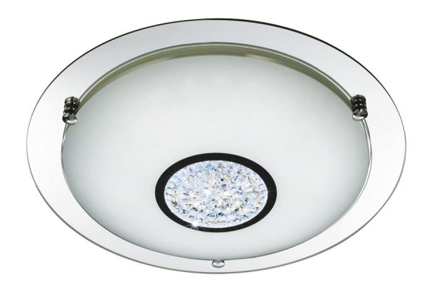 Polished chrome LED 31cm bathroom ceiling light crystal