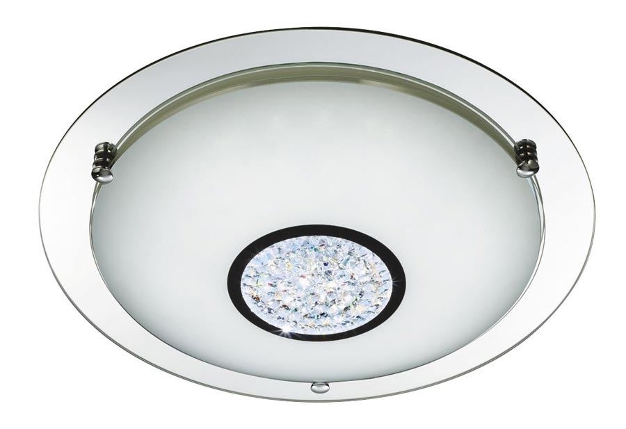 Polished Chrome LED 31cm Bathroom Ceiling Light Crystal IP44