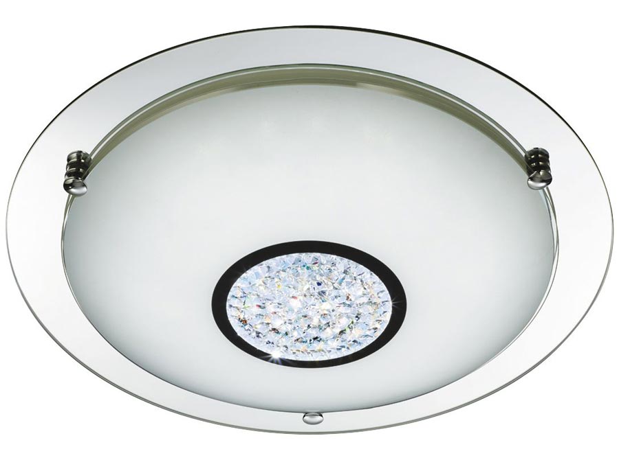 Polished Chrome LED 41cm Bathroom Ceiling Light Crystal IP44