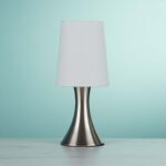 Touch Table Lamp Satin Silver White Cylinder Shade