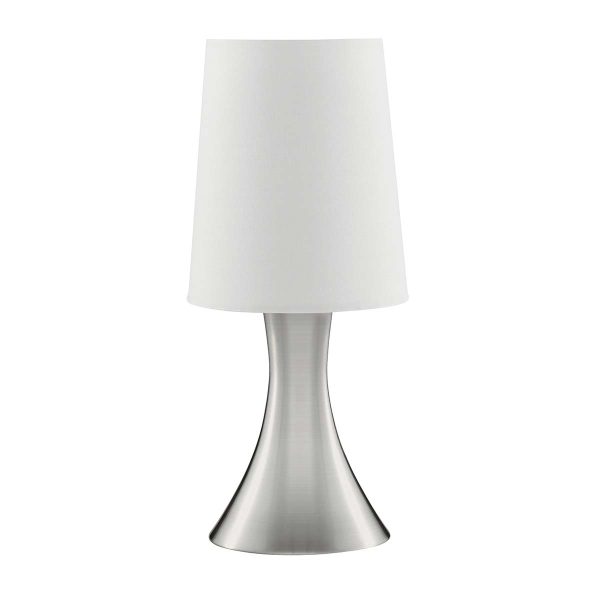 Touch Table Lamp Satin Silver White Cylinder Shade