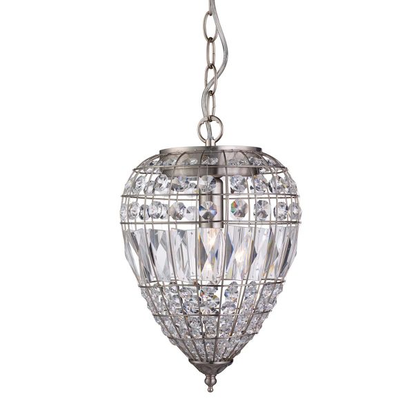 Pineapple Single Light Pendant Satin Silver Crystal Glass