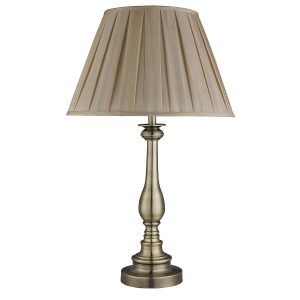 Flemish table lamp in antique brass with pleated mink shade main image