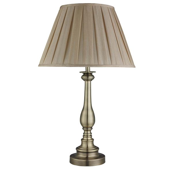 Flemish table lamp in antique brass with pleated mink shade main image