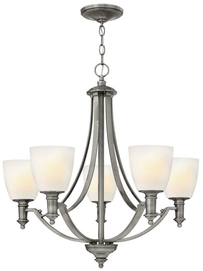 Hinkley Truman 5 Light Chandelier Antique Nickel Art Deco Style