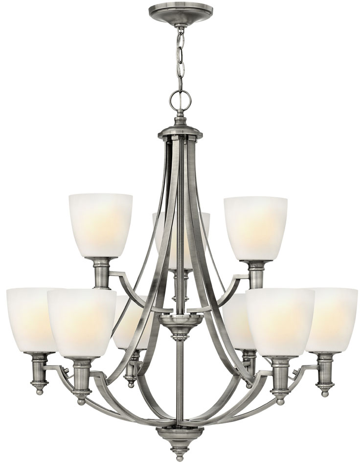 Hinkley Truman 9 Light Large Chandelier Antique Nickel Art Deco Style