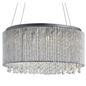 Elise 8 light drum pendant in polished chrome with crystal glass on white background