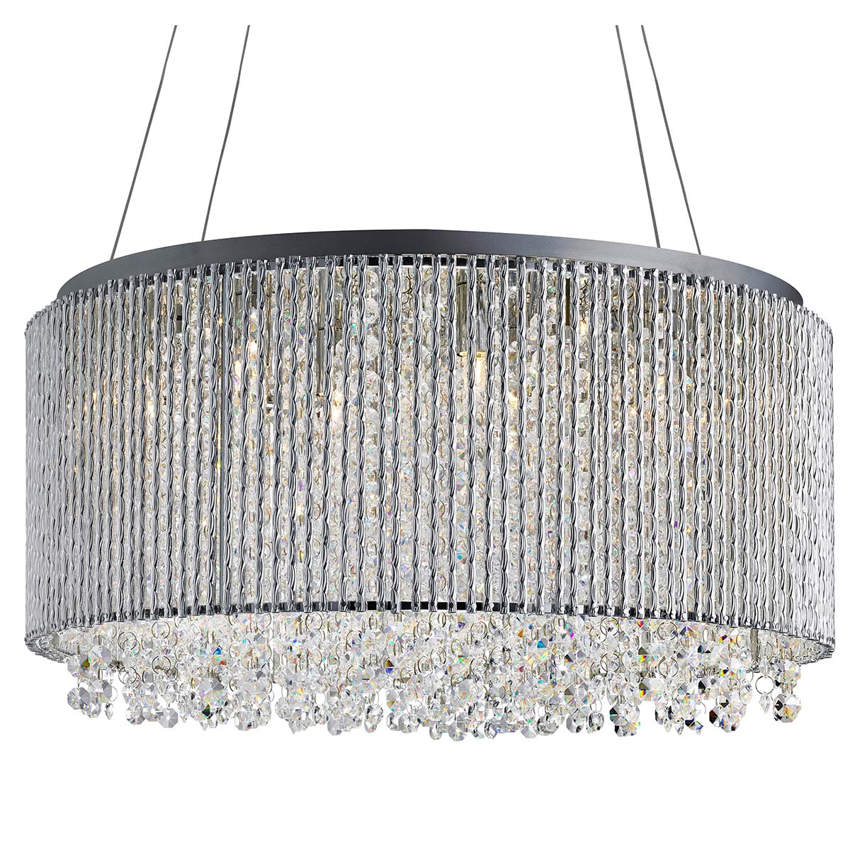 Elise 8 Light Drum Pendant Polished Chrome Crystal Glass