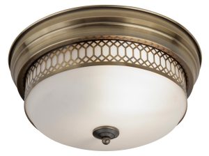 Edinburgh flush bathroom ceiling light antique brass opal glass