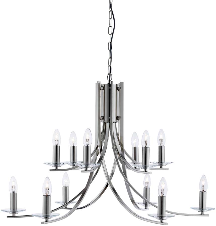 Ascona Large Modern Satin Silver 12 Light Twist Chandelier