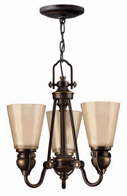 Hinkley Mayflower Olde Bronze 3 Light Chandelier Amber Shades