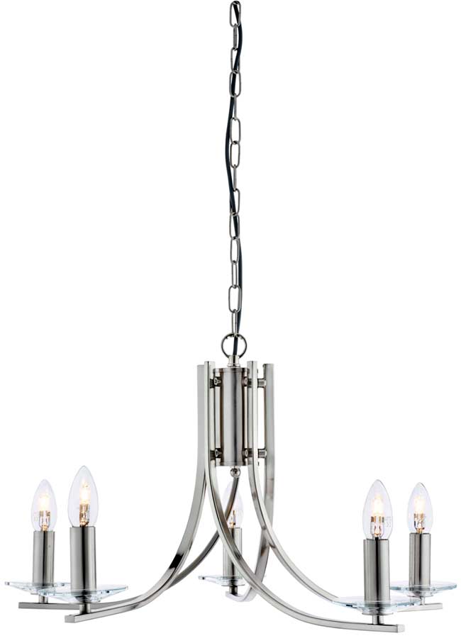 Ascona Modern Satin Silver 5 Light Twist Chandelier