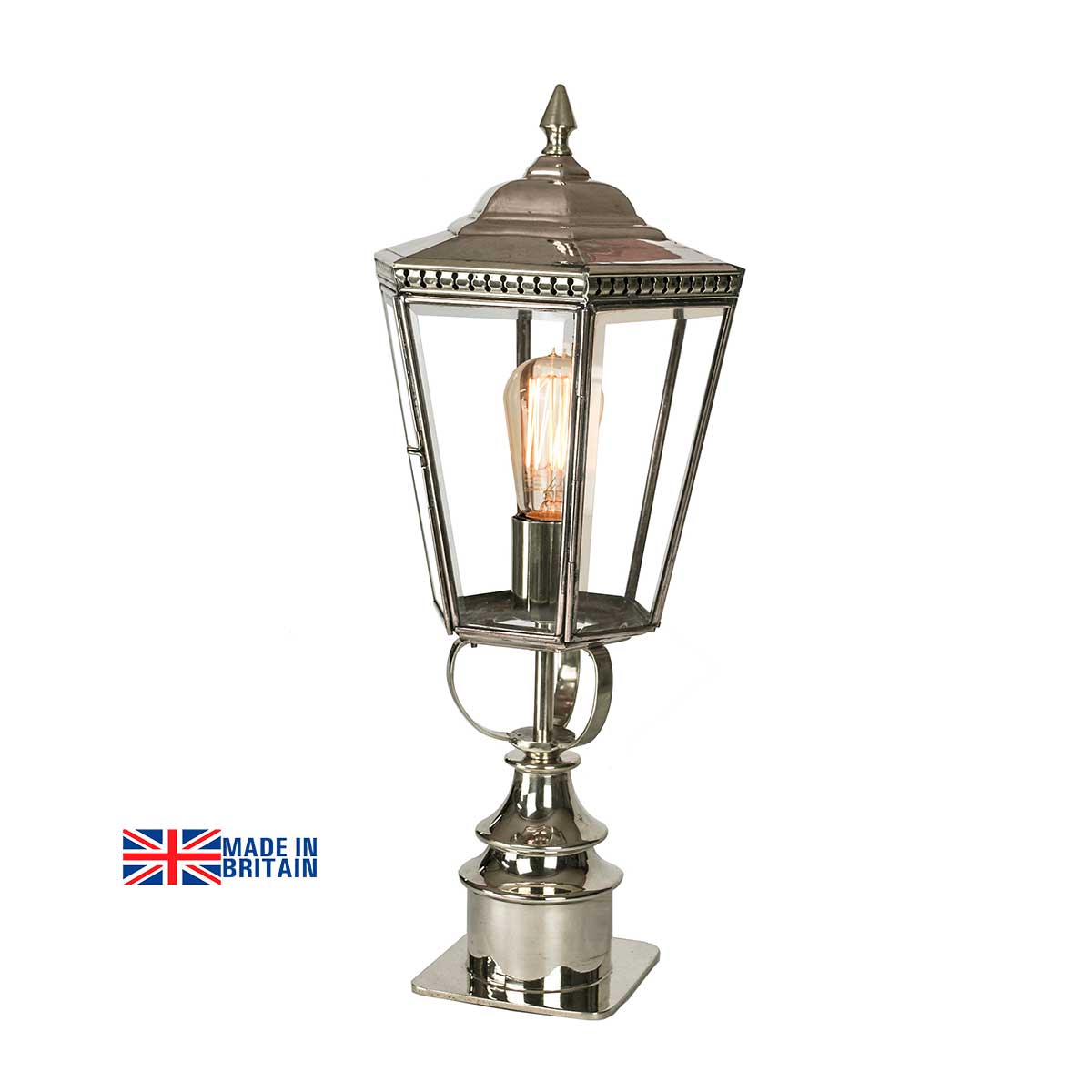 Chelsea Georgian Period Outdoor Short Post Lantern polished Nickel
