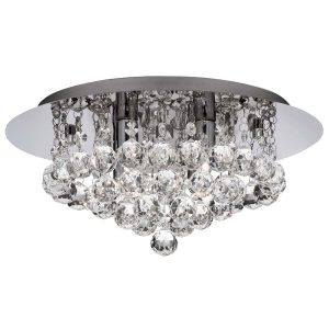 Hanna 4 light flush crystal bathroom ceiling light in polished chrome on white background