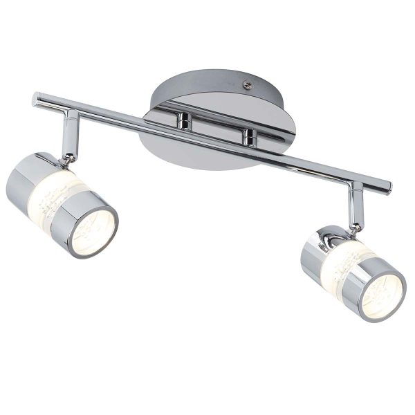 Bubbles LED 2 light bathroom spotlight bar in polished chrome on white background