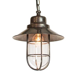 Wheelhouse nautical style 1 light hanging porch chain lantern in solid brass in aged finish