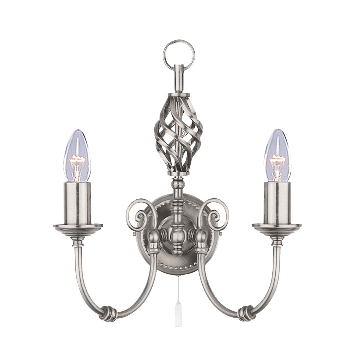 Zanzibar Traditional Switched Twin Wall Light Satin Silver