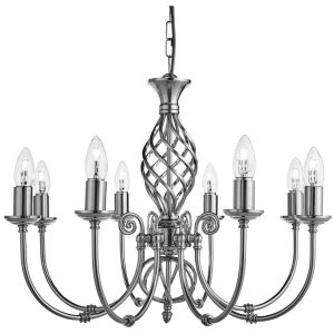 Zanzibar traditional 8 light chandelier in satin silver on white background
