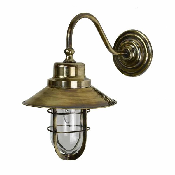 Wheelhouse nautical style 1 light outdoor wall lantern in solid brass aged finish