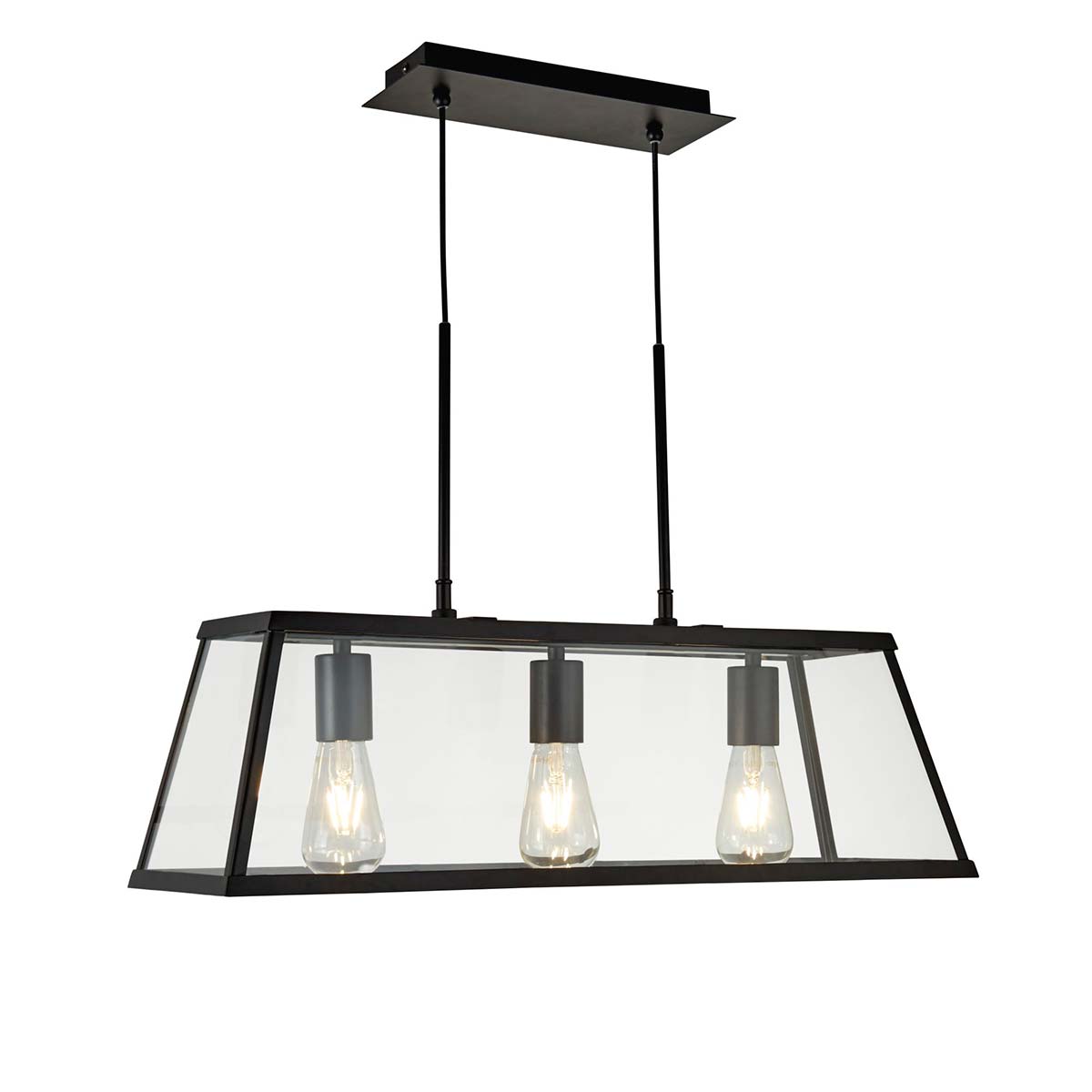 Voyager Industrial 3 Light Pendant Lantern Matt Black