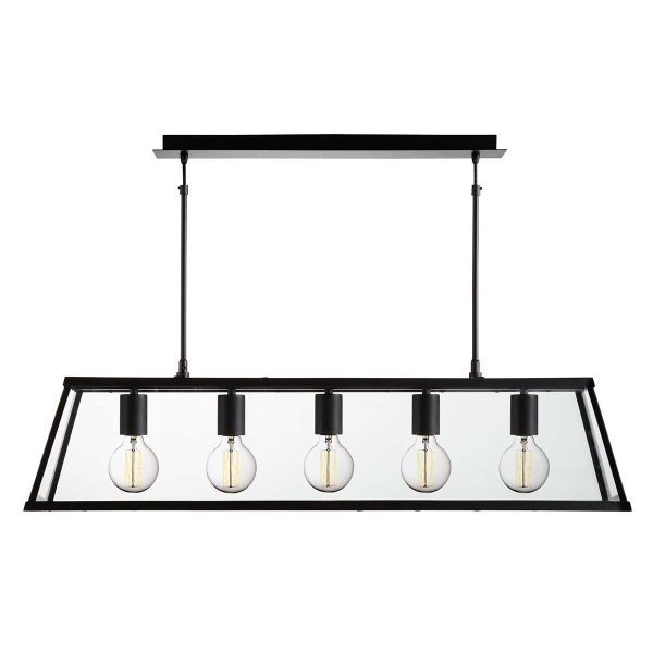 Voyager industrial 5 light pendant lantern in matt black full height on white background