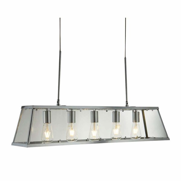 Voyager industrial 5 light pendant lantern in polished chrome on white background