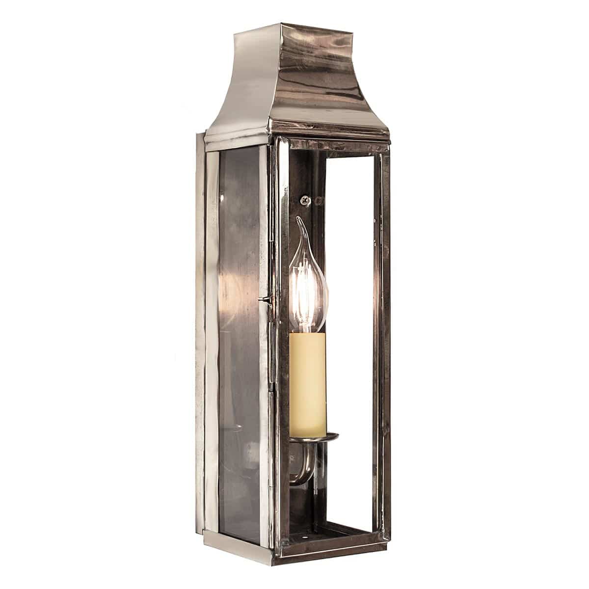 Strathmore Large Vintage Outdoor Slim Wall Lantern Polished Nickel