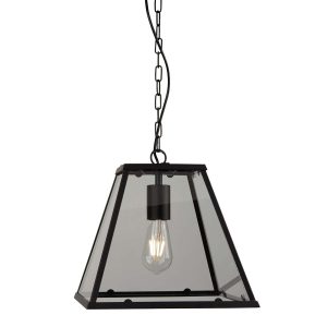 Lantern Noir large single tapered pendant light in matt black, main image on white background