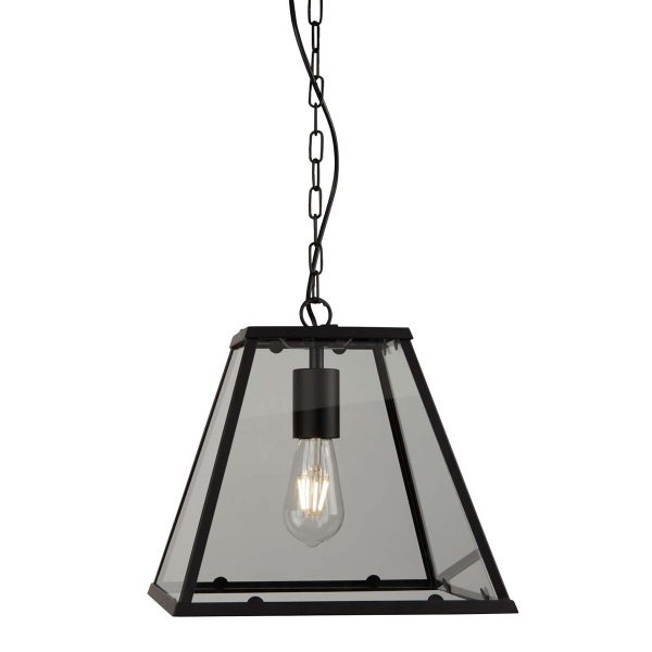 Lantern Noir large single tapered pendant light in matt black, main image on white background